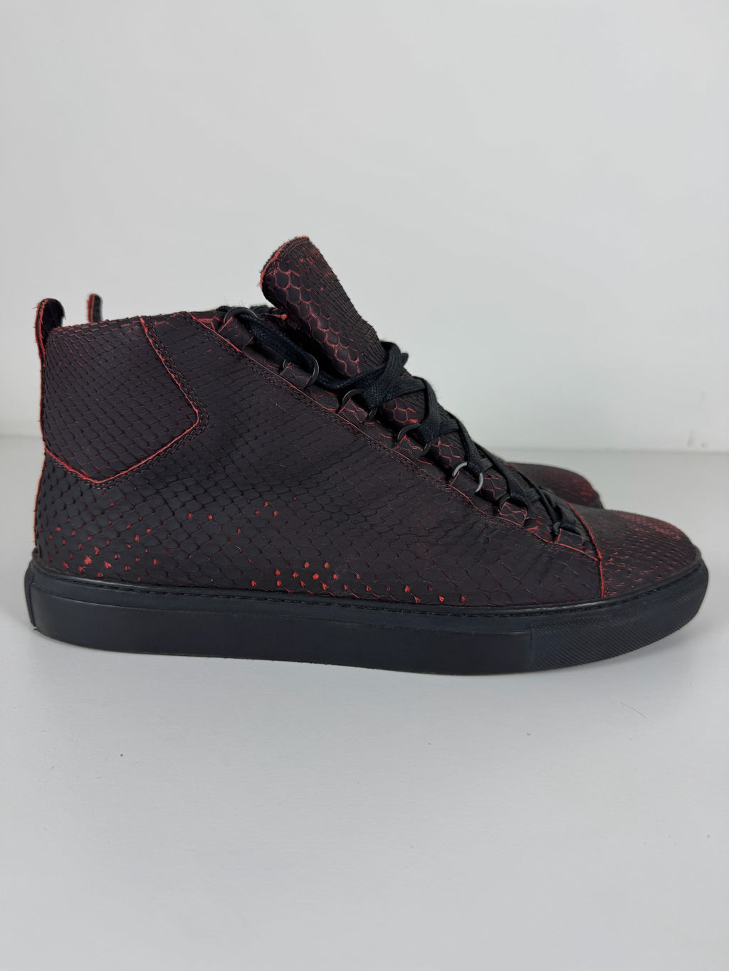 Balenciaga red snake skin arenas size 11
