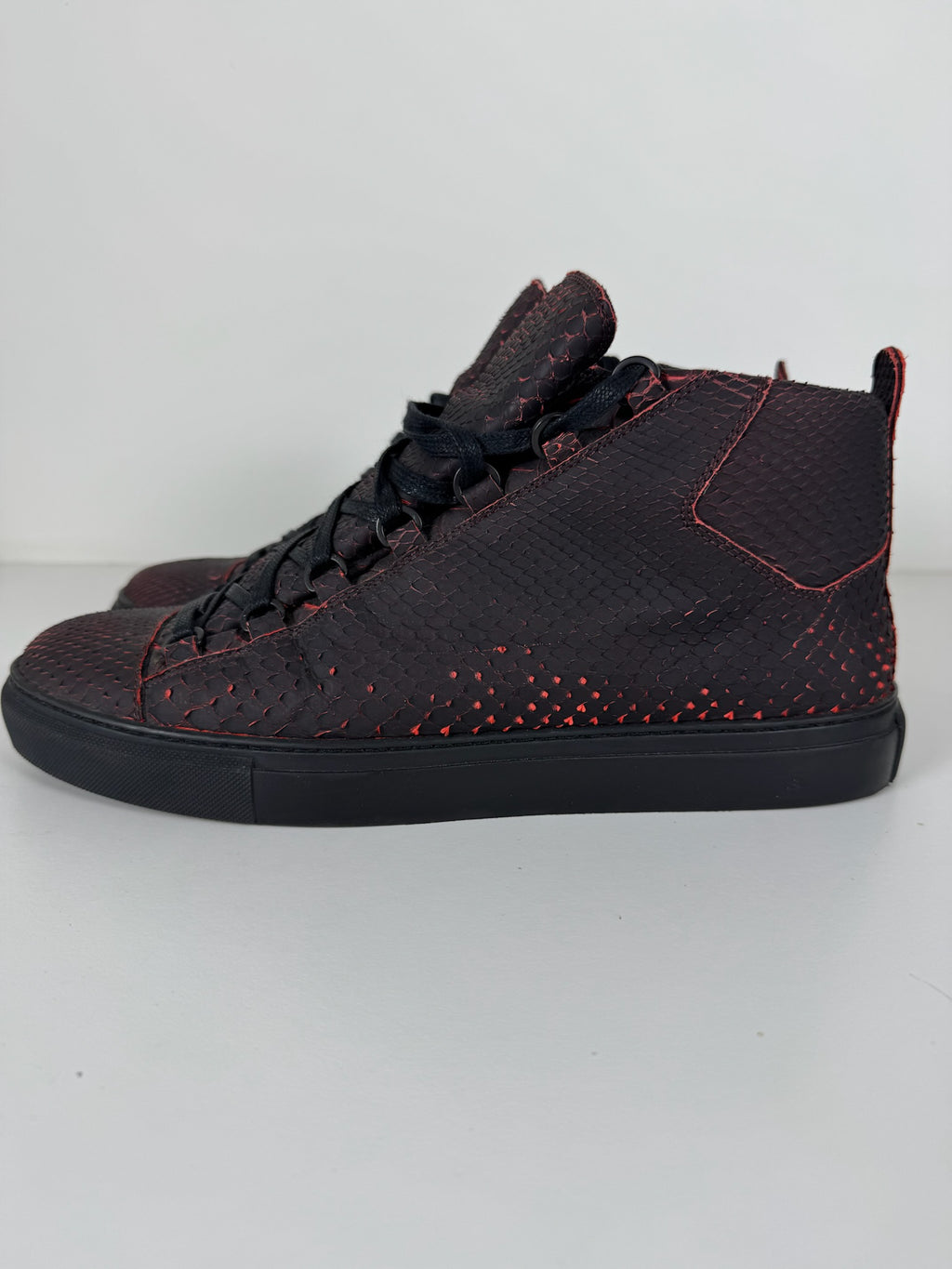 Balenciaga red snake skin arenas size 11