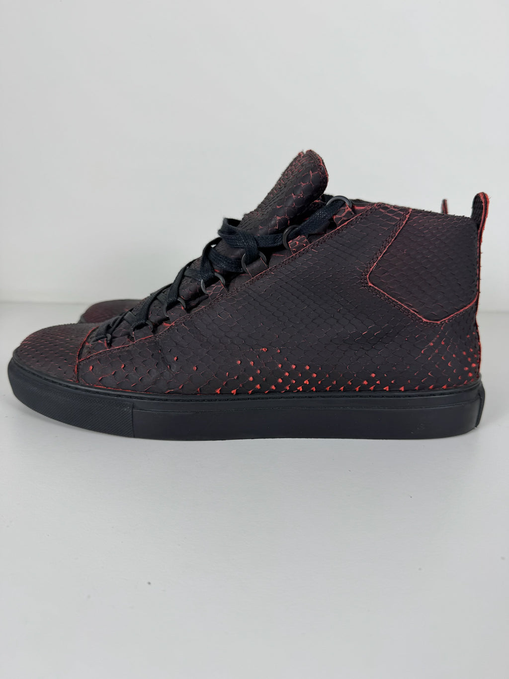 Balenciaga red snake skin arenas size 11