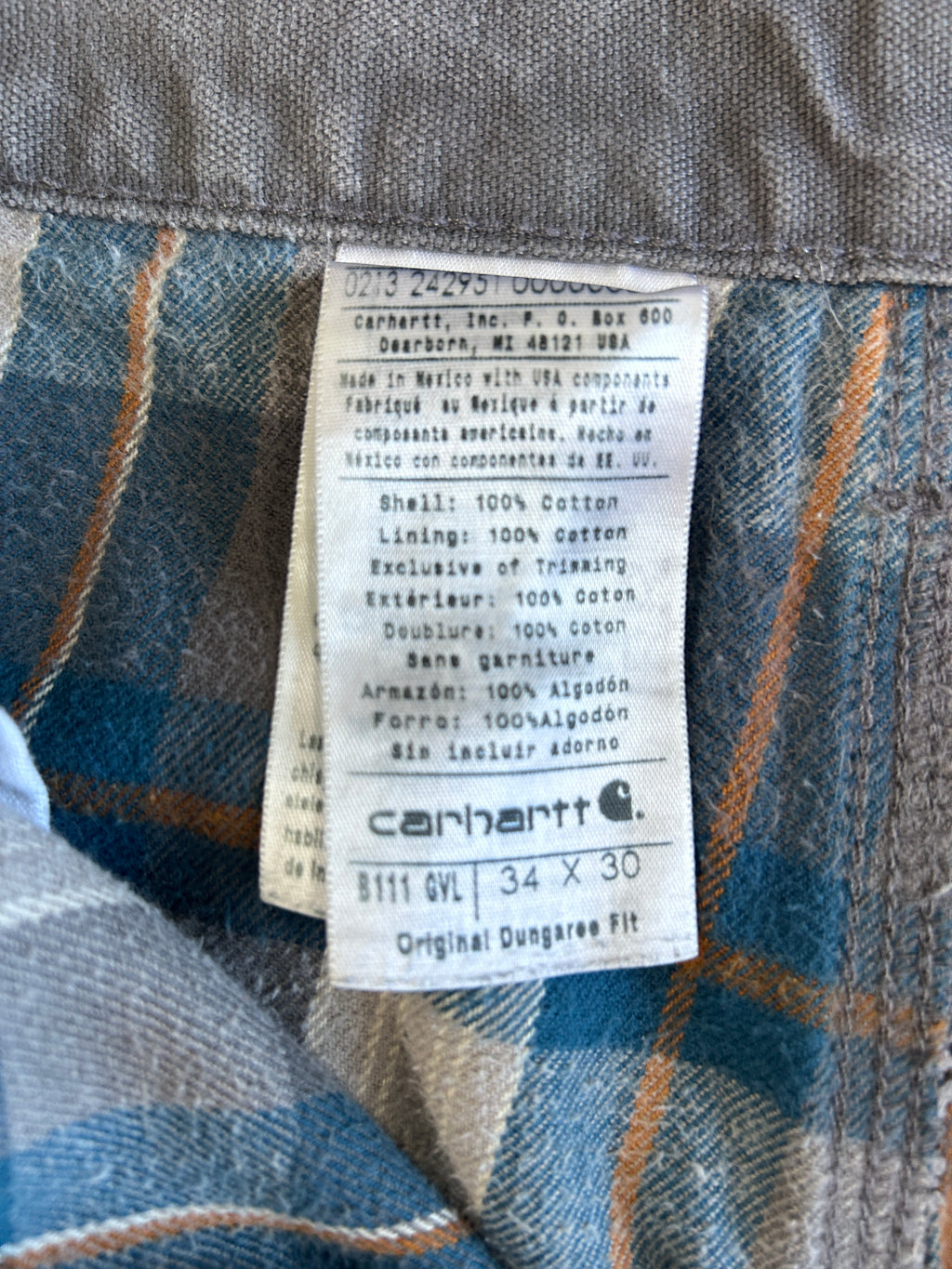 Carhartt lined jeans quality grey 34x30